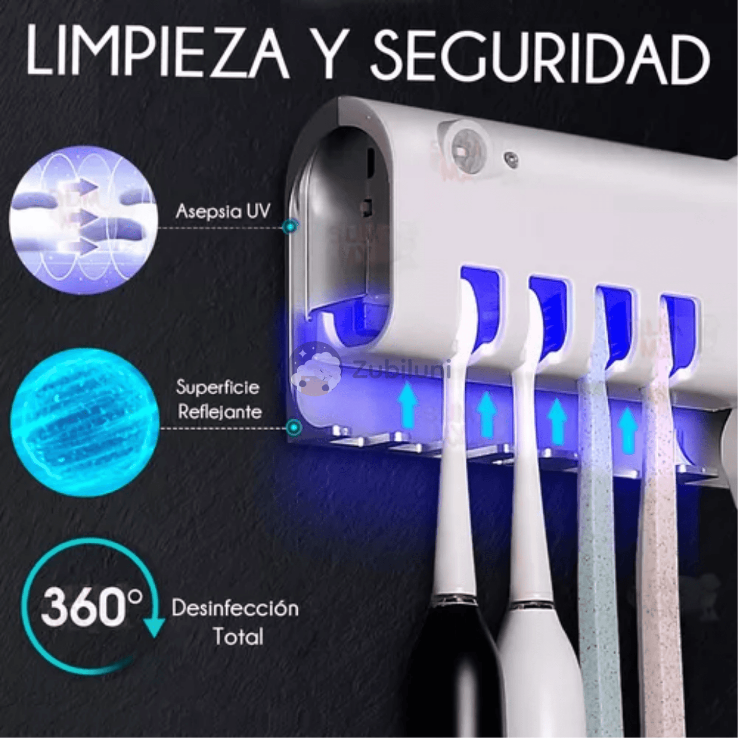 Porta Cepillos Dental con Esterilizador y Dispensador Automático